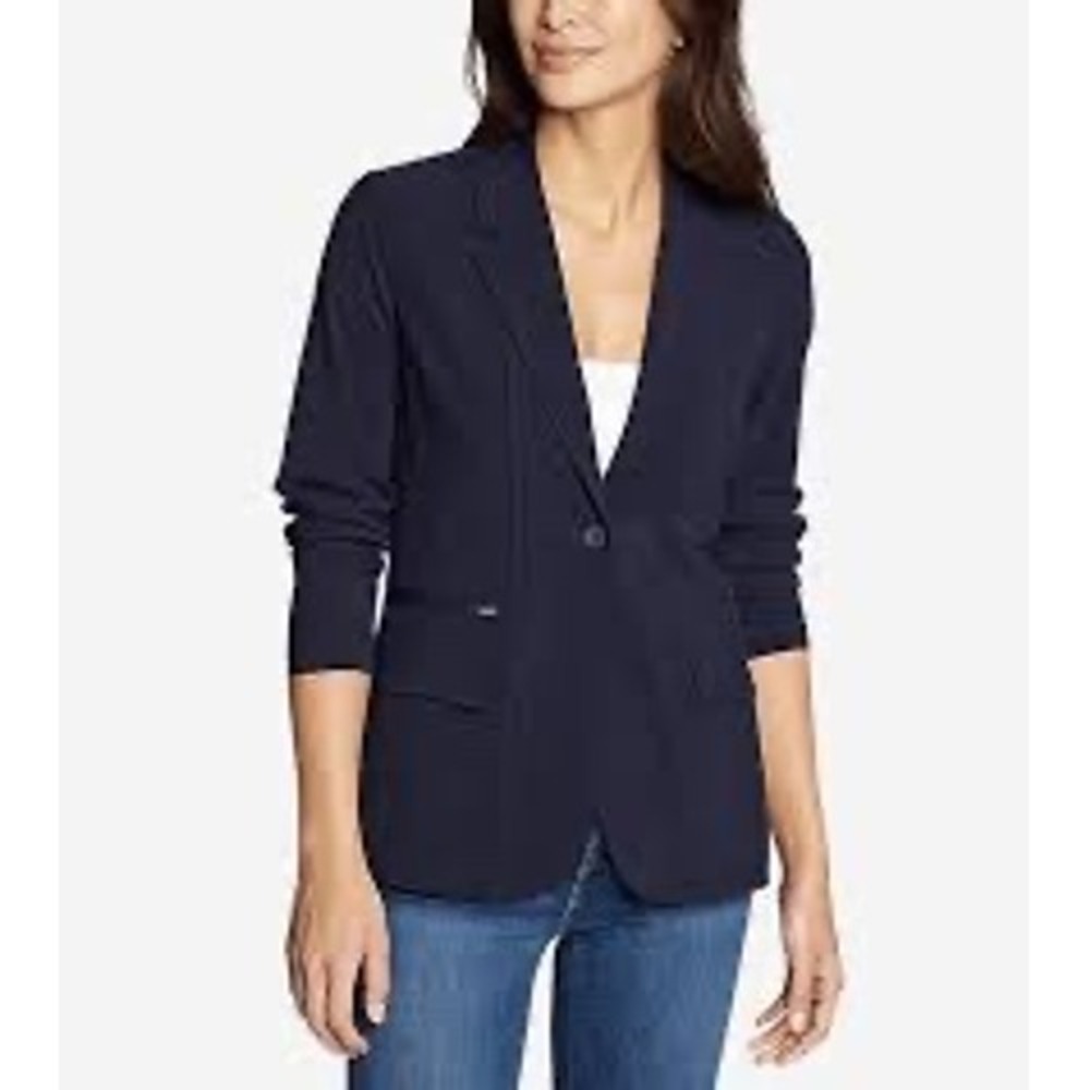 Eddie Bauer Departure Blazer NWT Atlantic Blue sz 8 Travel Tech Stretch UPF 50+